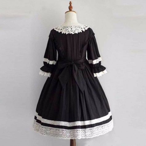 L102 Custom Made to order Linen Sweet Lolita Vintage Bow High Waist Dress Regular Size XS S M L XL & Plus size 1x-10x (SZ16-52)