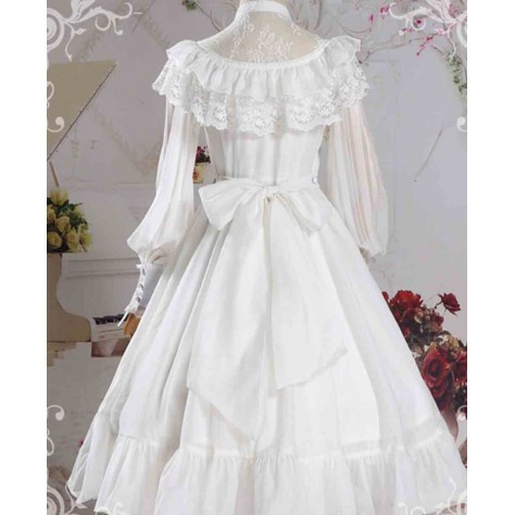 L104 Custom Made to order Polyester&Lace Ruffled Mock-Neck Princess Big Swing Dress Regular Size XS S M L XL & Plus size 1x-10x (SZ16-52)