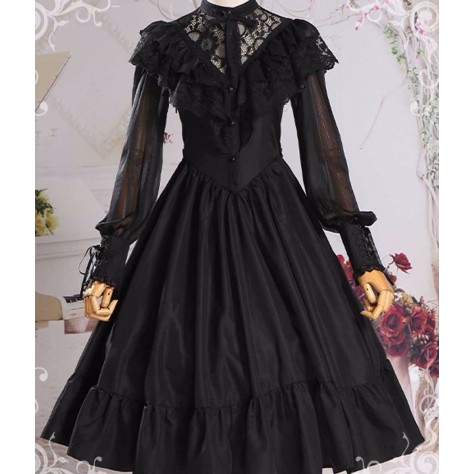 L104 Custom Made to order Polyester&Lace Ruffled Mock-Neck Princess Big Swing Dress Regular Size XS S M L XL & Plus size 1x-10x (SZ16-52)