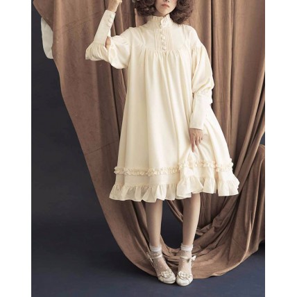 L107 Custom Made to order Thick Chiffon Lolita Long Sleeve Oversized Casual Dress Regular Size XS S M L XL & Plus size 1x-10x (SZ16-52)