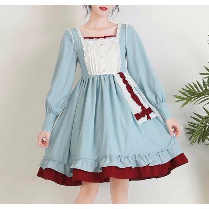 L108 Custom Made to order Thick Chiffon Square Neck Lolita Ruffle Big Swing Dress Regular Size XS S M L XL & Plus size 1x-10x (SZ16-52)