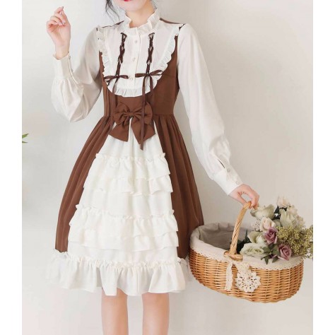 L109 Custom Made to order Thick Chiffon Bowknot Tiered Ruffle A-Line Lolita Dress Regular Size XS S M L XL & Plus size 1x-10x (SZ16-52)