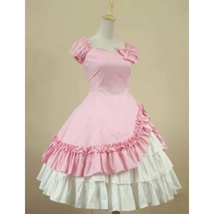 L110 Custom Made to order Spandex cotton Poplin Lolita Gothic Ruffle Bowknot Big Swing Gown Regular Size XS S M L XL & Plus size 1x-10x (SZ16-52)