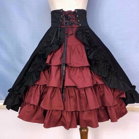 L117 Custom Made to order Spandex cotton Poplin Lolita Flared Swing Ruffle High Waist Skirt Regular Size XS S M L XL & Plus size 1x-10x (SZ16-52)