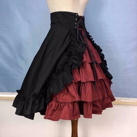 L117 Custom Made to order Spandex cotton Poplin Lolita Flared Swing Ruffle High Waist Skirt Regular Size XS S M L XL & Plus size 1x-10x (SZ16-52)