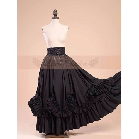 L122 Custom Made to order Spandex cotton Poplin High Waist Ruffle Swing Maxi Skirt Regular Size XS S M L XL & Plus size 1x-10x (SZ16-52)