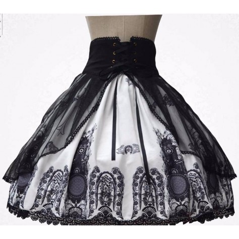 L134 Custom Made to order polyester Retro Church Printed Lolita Gothic Skirts Regular Size XS S M L XL & Plus size 1x-10x (SZ16-52)