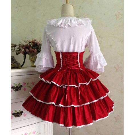 L135 Custom Made to order Spandex cotton Poplin Lolita Ruffle High Waist Flared Puffy Skirt Regular Size XS S M L XL & Plus size 1x-10x (SZ16-52)