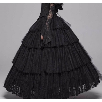 L139 Custom Made to order Lace/Tulle Steampunk Swing Gothic Long Tiered Skirts Regular Size XS S M L XL & Plus size 1x-10x (SZ16-52)