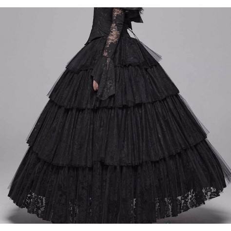 L139 Custom Made to order Lace/Tulle Steampunk Swing Gothic Long Tiered Skirts Regular Size XS S M L XL & Plus size 1x-10x (SZ16-52)