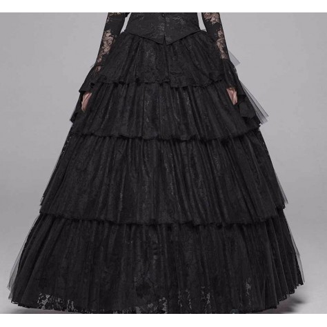 L139 Custom Made to order Lace/Tulle Steampunk Swing Gothic Long Tiered Skirts Regular Size XS S M L XL & Plus size 1x-10x (SZ16-52)