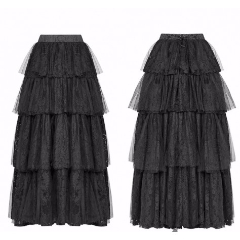 L139 Custom Made to order Lace/Tulle Steampunk Swing Gothic Long Tiered Skirts Regular Size XS S M L XL & Plus size 1x-10x (SZ16-52)