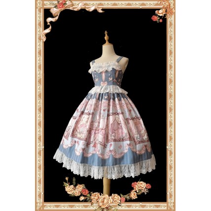 L14 Custom Made to order Polyester Vintage Lolita Printed Gown Prom Tank Dress Regular Size XS S M L XL & Plus size 1x-10x (SZ16-52)