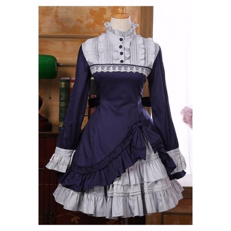 L145 Custom Made to order Spandex cotton Poplin Vintage Lrregular Hem Classic Lolita Dress Regular Size XS S M L XL & Plus size 1x-10x (SZ16-52)