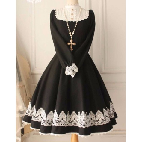 L148 Custom Made to order Thick Chiffon&Lace Long Sleeves Classic Lolita Casual Dress New Regular Size XS S M L XL & Plus size 1x-10x (SZ16-52)