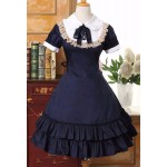 L149 Custom Made to order Spandex cotton Poplin Short Sleeves Ruffle Classic Lolita Dress Regular Size XS S M L XL & Plus size 1x-10x (SZ16-52)