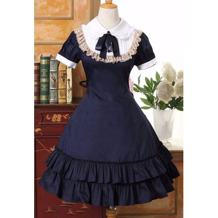 L149 Custom Made to order Spandex cotton Poplin Short Sleeves Ruffle Classic Lolita Dress Regular Size XS S M L XL & Plus size 1x-10x (SZ16-52)