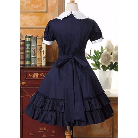 L149 Custom Made to order Spandex cotton Poplin Short Sleeves Ruffle Classic Lolita Dress Regular Size XS S M L XL & Plus size 1x-10x (SZ16-52)