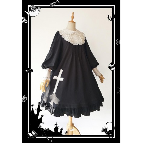 L15 Custom Made to order Linen Cross Patch A line Lolita Prom Dress Regular Size XS S M L XL & Plus size 1x-10x (SZ16-52)