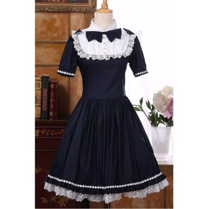 L151 Custom Made to order Spandex cotton Poplin Sweet Palace Bowknot Classic Lolita Dress Regular Size XS S M L XL & Plus size 1x-10x (SZ16-52)