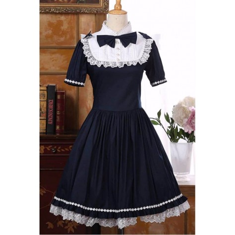 L151 Custom Made to order Spandex cotton Poplin Sweet Palace Bowknot Classic Lolita Dress Regular Size XS S M L XL & Plus size 1x-10x (SZ16-52)