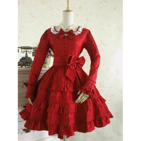 L156 Custom Made to order Spandex cotton Poplin Retro Long Sleeve Gothic Lolita A Line Dress  Regular Size XS S M L XL & Plus size 1x-10x (SZ16-52)