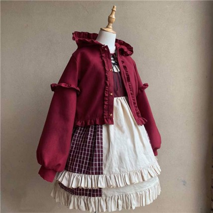 L166Custom Made to order Cotton Blend/ jersey Sweet Lolita Ruffle Hoodie Jacket Short Coat Regular Size XS S M L XL & Plus size 1x-10x (SZ16-52)