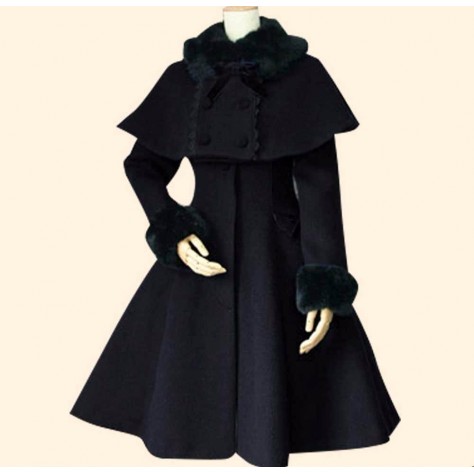 L168 Custom Made to order Wool blend Removable Cape Woolblend Fitted Coat Lolita Regular Size XS S M L XL & Plus size 1x-10x (SZ16-52)