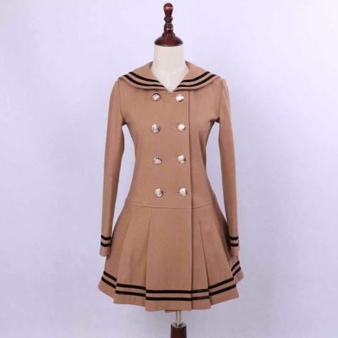 L169 Custom Made to order Wool blend Lolita Bow Double-Breasted Pleated Coat Regular Size XS S M L XL & Plus size 1x-10x (SZ16-52)