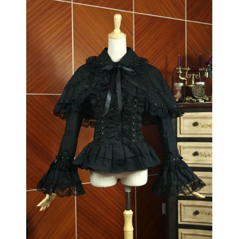 L17 Custom Made to order Lace&Poplin 2PC Lolita Gothic Top Cape & Blouse Shirt Regular Size XS S M L XL & Plus size 1x-10x (SZ16-52)