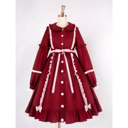 L174 Custom Made to order Spandex cotton poplin Lolita Princess Ruffle Big Swing Poplin Coat Regular Size XS S M L XL & Plus size 1x-10x (SZ16-52)