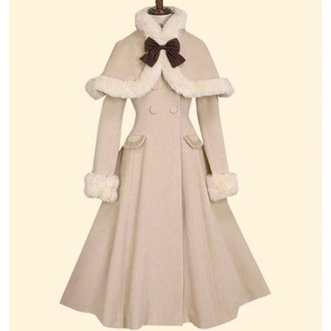 L175 Custom Made to order Wool blend Lolita Double-Breasted Long Cape Coat Regular Size XS S M L XL & Plus size 1x-10x (SZ16-52)