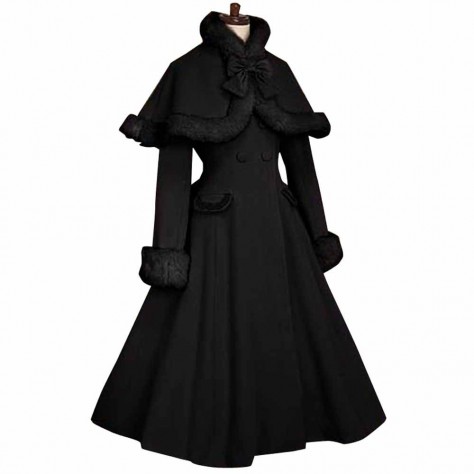 L175 Custom Made to order Wool blend Lolita Double-Breasted Long Cape Coat Regular Size XS S M L XL & Plus size 1x-10x (SZ16-52)