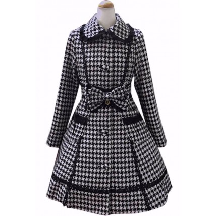 L178 Custom Made to order Wool blend Houndstooth Slim Lapel Lolita Coat Regular Size XS S M L XL & Plus size 1x-10x (SZ16-52)