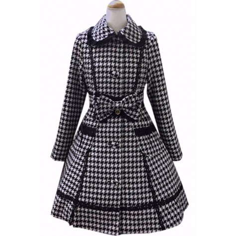 L178 Custom Made to order Wool blend Houndstooth Slim Lapel Lolita Coat Regular Size XS S M L XL & Plus size 1x-10x (SZ16-52)