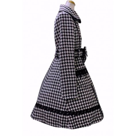 L178 Custom Made to order Wool blend Houndstooth Slim Lapel Lolita Coat Regular Size XS S M L XL & Plus size 1x-10x (SZ16-52)