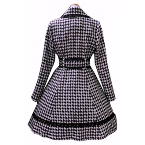 L178 Custom Made to order Wool blend Houndstooth Slim Lapel Lolita Coat Regular Size XS S M L XL & Plus size 1x-10x (SZ16-52)