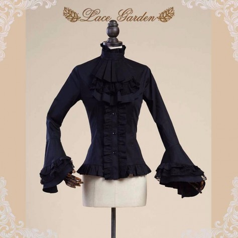 L19 Custom Made to order Poplin Stretch Bell Sleeve Lolita Gothic Shirt Regular Size XS S M L XL & Plus size 1x-10x (SZ16-52)