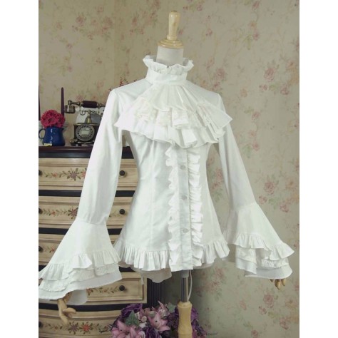 L19 Custom Made to order Poplin Stretch Bell Sleeve Lolita Gothic Shirt Regular Size XS S M L XL & Plus size 1x-10x (SZ16-52)