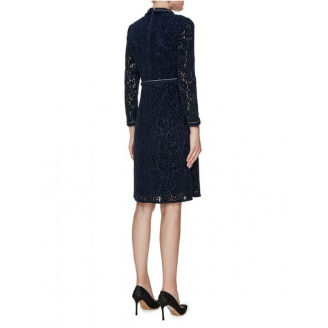 L194 Custom Made to order Polyester Lapel Long Sleeve Lace A-Line Daily Dress Regular Size XS S M L XL & Plus size 1x-10x (SZ16-52)