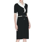 L211 Custom Made to order Cotton Blend Spandex Contrast Patchwork Business Sheath Dress Regular Size XS S M L XL & Plus size 1x-10x (SZ16-52)