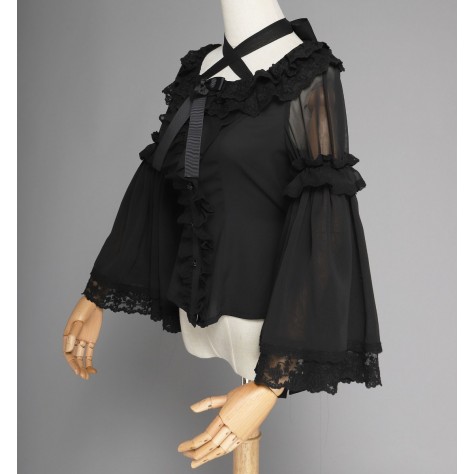 L22 Custom Made to order Chiffon Flared Sleeve Lolita Gothic Blouse Ruffle Regular Size XS S M L XL & Plus size 1x-10x (SZ16-52)