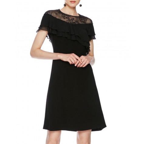 L229 Custom Made to order Polyester Sheer Lace Patchwork Ruffle Cocktail Dress Regular Size XS S M L XL & Plus size 1x-10x (SZ16-52)