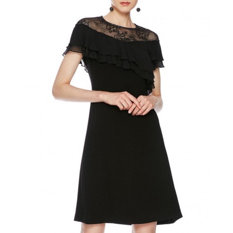 L229 Custom Made to order Polyester Sheer Lace Patchwork Ruffle Cocktail Dress Regular Size XS S M L XL & Plus size 1x-10x (SZ16-52)