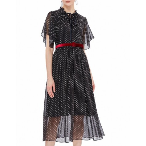 L230 Custom Made to order Chiffon Keyhole Neck Polka Dot Chiffon Party Dress Regular Size XS S M L XL & Plus size 1x-10x (SZ16-52)