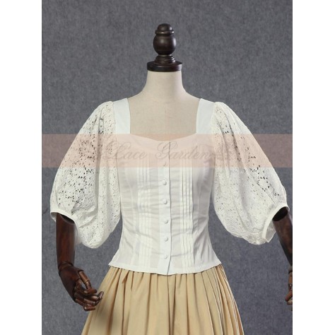 L24 Lace/Poplin Balloon sleeve Lolita Gothic Blouse Regular Size XS S M L XL & Plus size 1x-10x (SZ16-52)