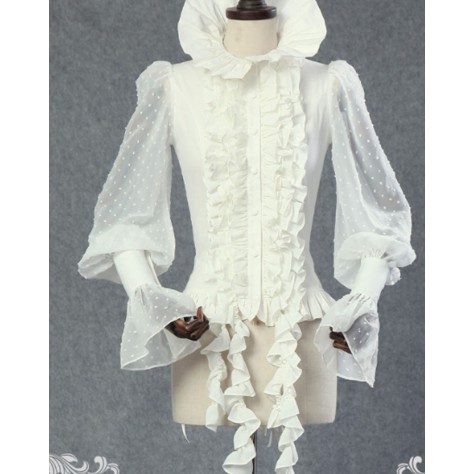 L26 Spandex cotton Poplin Balloon sleeve Ruffled Lolita Gothic Blouse Shirt Regular Size XS S M L XL & Plus size 1x-10x (SZ16-52)