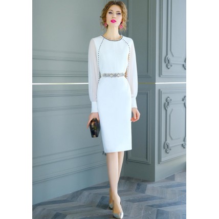 L264 Custom Made to order Polyester Crew Neck Beaded Cape Sleeve Sheath Dress Regular Size XS S M L XL & Plus size 1x-10x (SZ16-52)