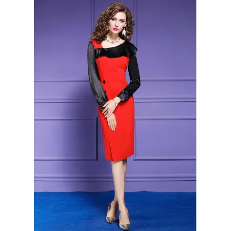 L266 Custom Made to order Cotton Blend Spandex/Velvet Slant Neck Ruffle Bodycon Sexy Pencil Dress Regular Size XS S M L XL & Plus size 1x-10x (SZ16-52)