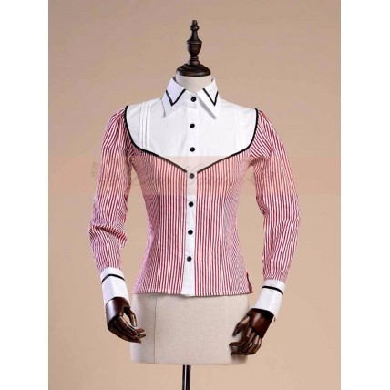 L27 Spandex cotton Poplin Striped Lolita Gothic Blouse Shirt Regular Size XS S M L XL & Plus size 1x-10x (SZ16-52)